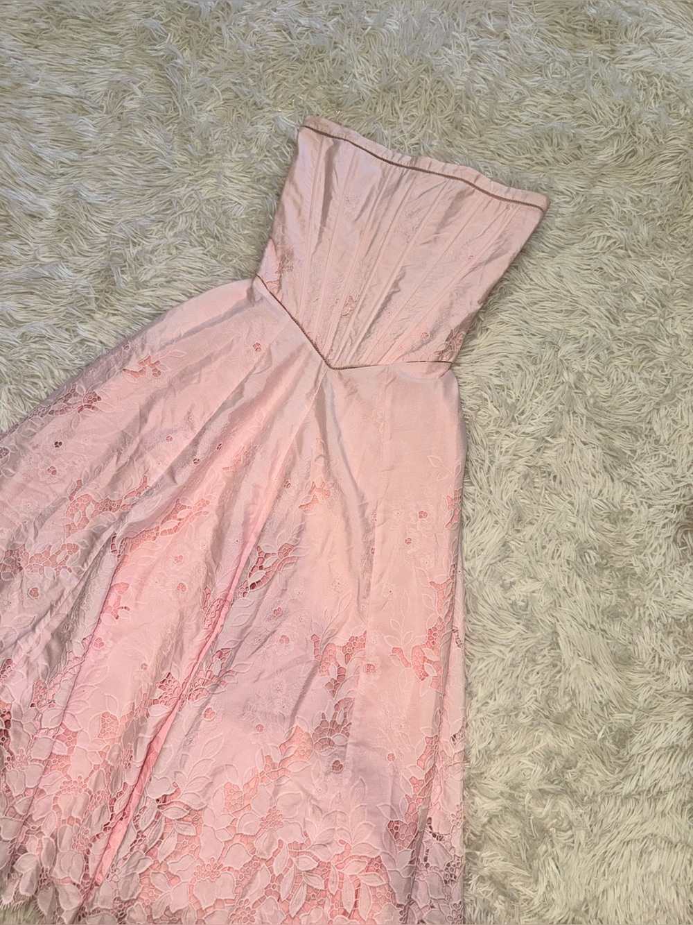 NEW HOUSE OF CB Belissa Strapless Broderie Anglaise Midi Pink Dress sz XS - Picture 5 of 11